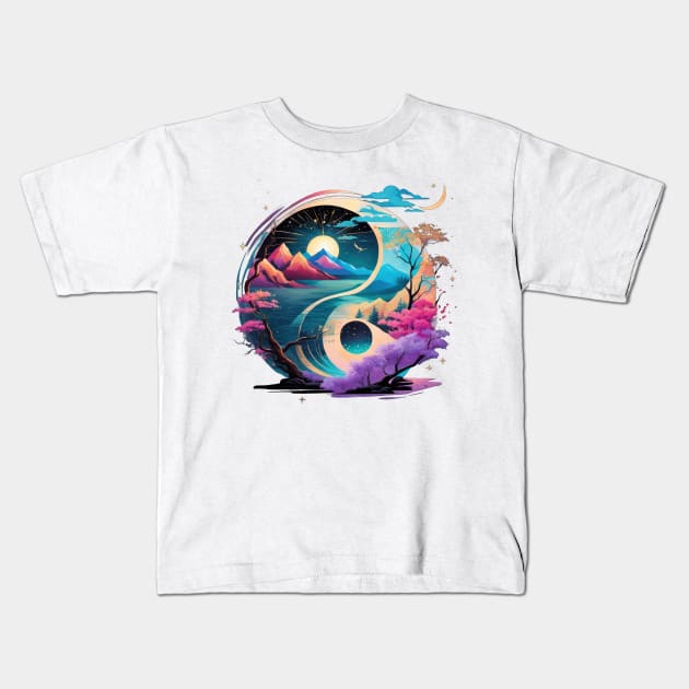 Yin Yang Mountain Mirage Kids T-Shirt by TooplesArt